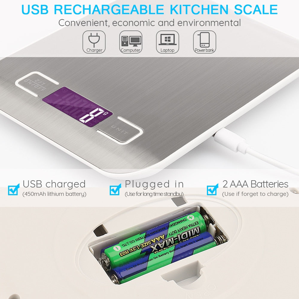 Stainless Steel Digital USB Kitchen Scales 10kg/5kg Electronic Precision postal Food Diet scale for Cooking Baking Measure Tools-3