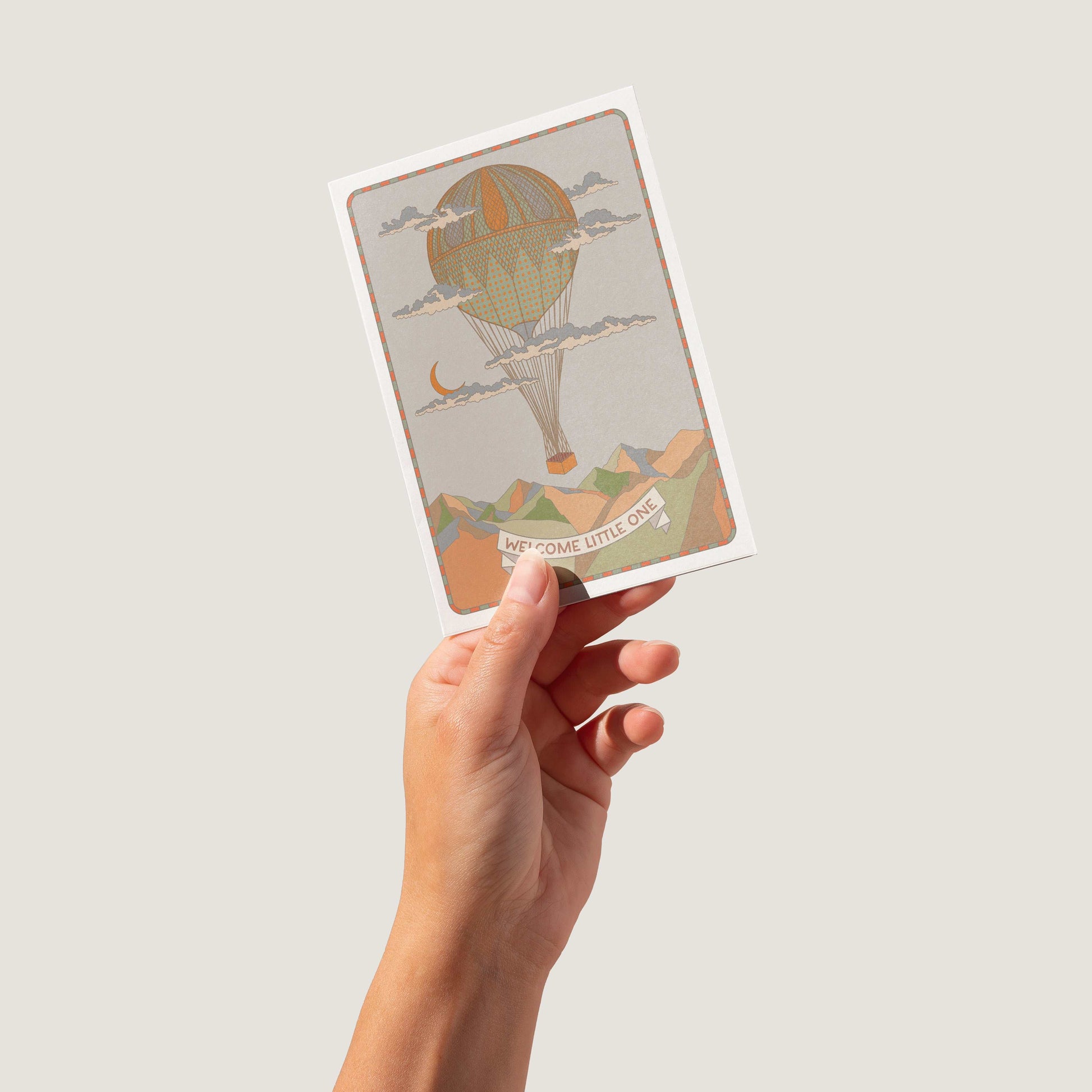 Vintage Style Welcome Little One A6 New Baby Card with Kraft (brown) envelope | 100% recycled-0