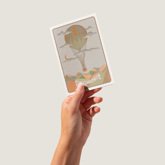 Vintage Style Welcome Little One A6 New Baby Card with Kraft (brown) envelope | 100% recycled-0